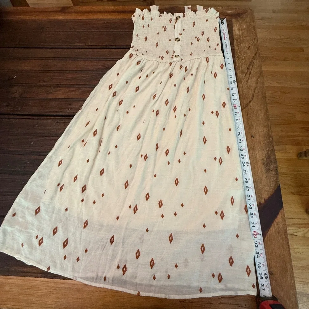 Liberty Love Cream Crinkle Gauze Smocked Embroidered Diamond Maxi Dress XL Boho